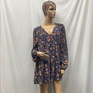 Melloday Women's Blue Floral Flowing Long Sleeve Dress